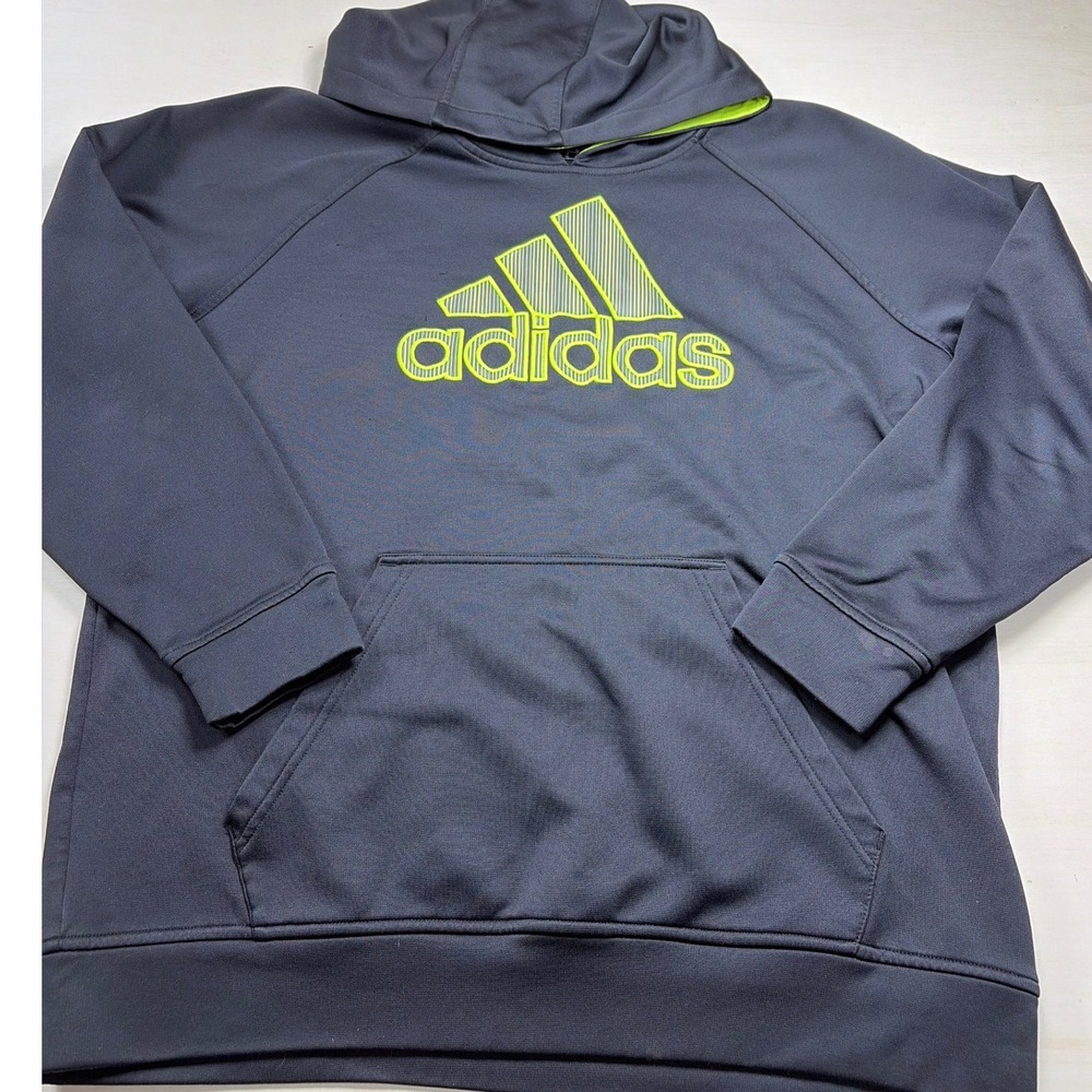 Adidas Mens Hoodie XL black Neon Green Logo Pullover Sweatshirt Activewear
